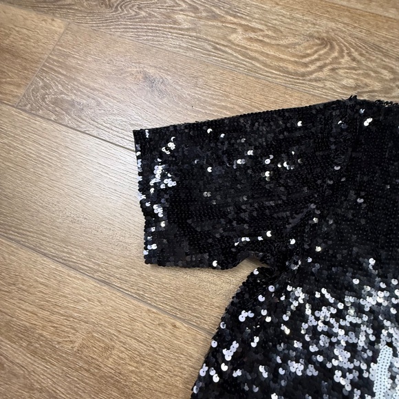 Why Dress It's My Birthday Sequin T-Shirt Dress, Black/White One Size Party Fun - Picture 7 of 14